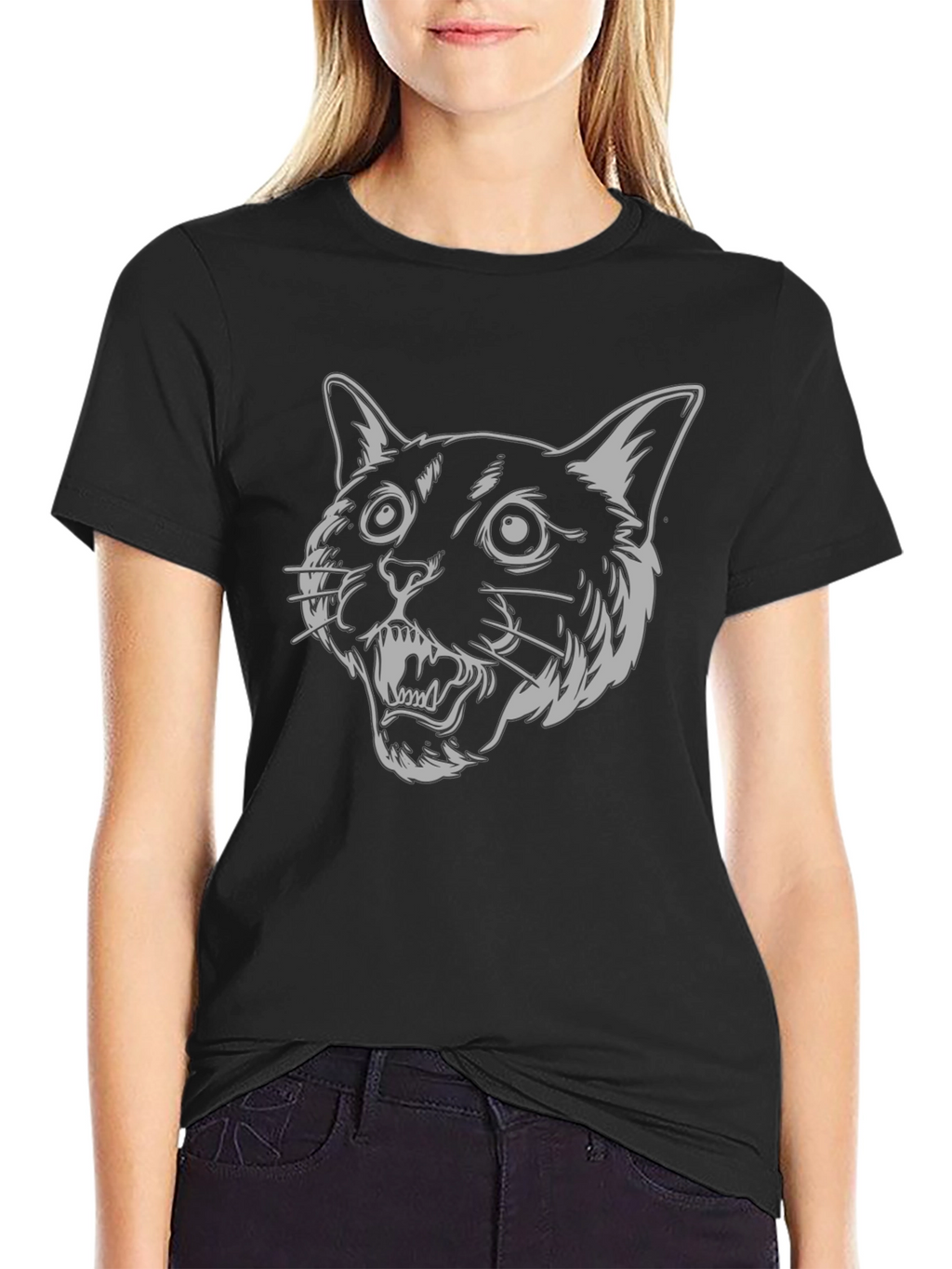 Mens Black T-Shirt - Graphic Cat Design