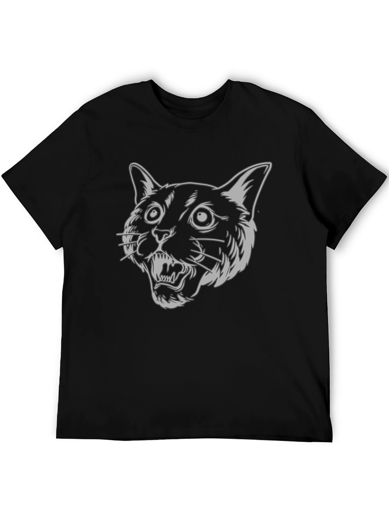 Mens Black T-Shirt - Graphic Cat Design