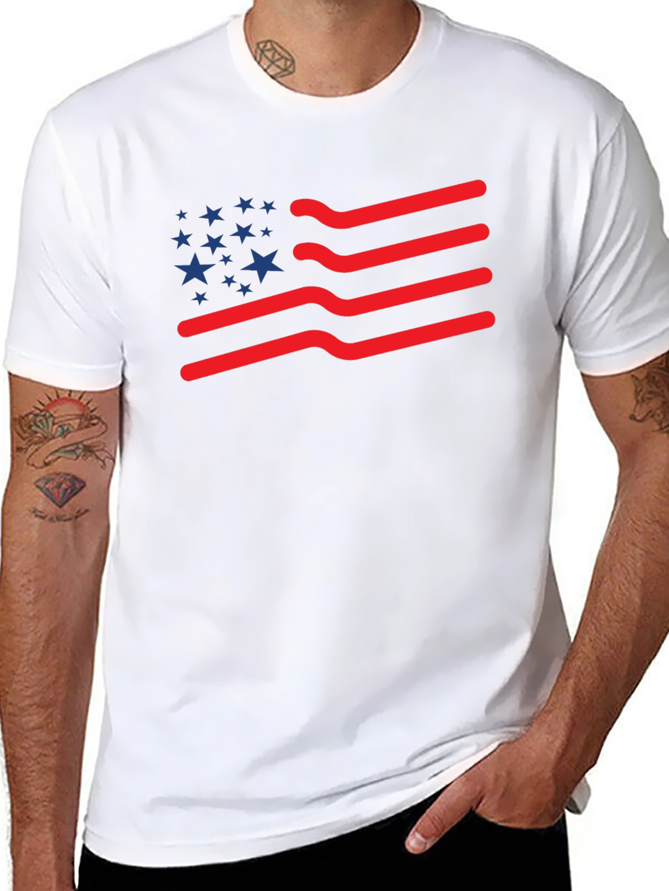 American Flag T-Shirt: Patriotic Wavy Stripes and Stars Tee