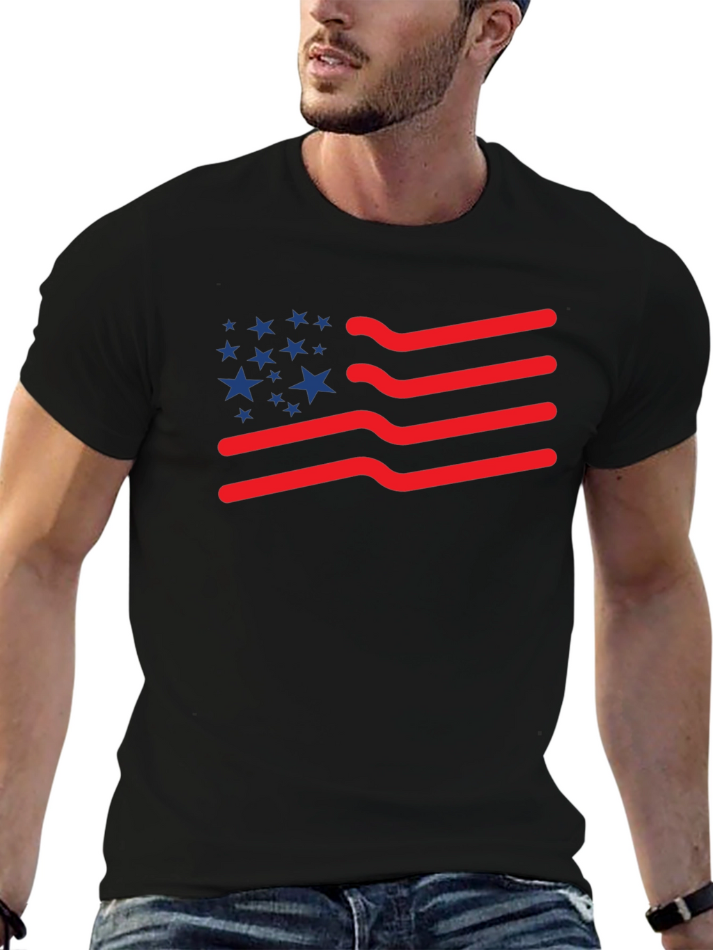 American Flag T-Shirt: Patriotic Wavy Stripes and Stars Tee