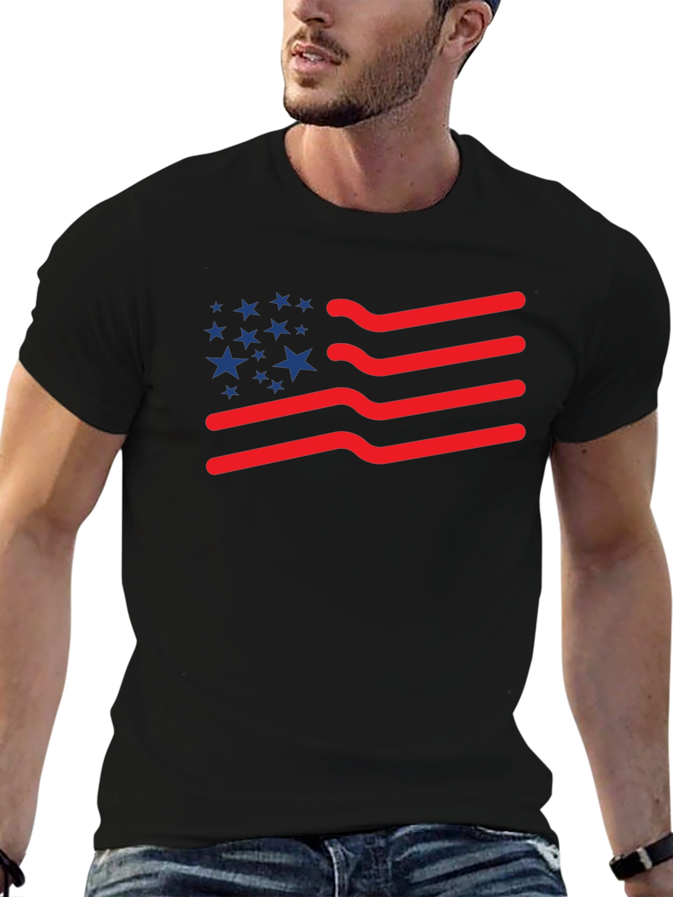 American Flag T-Shirt: Patriotic Wavy Stripes and Stars Tee