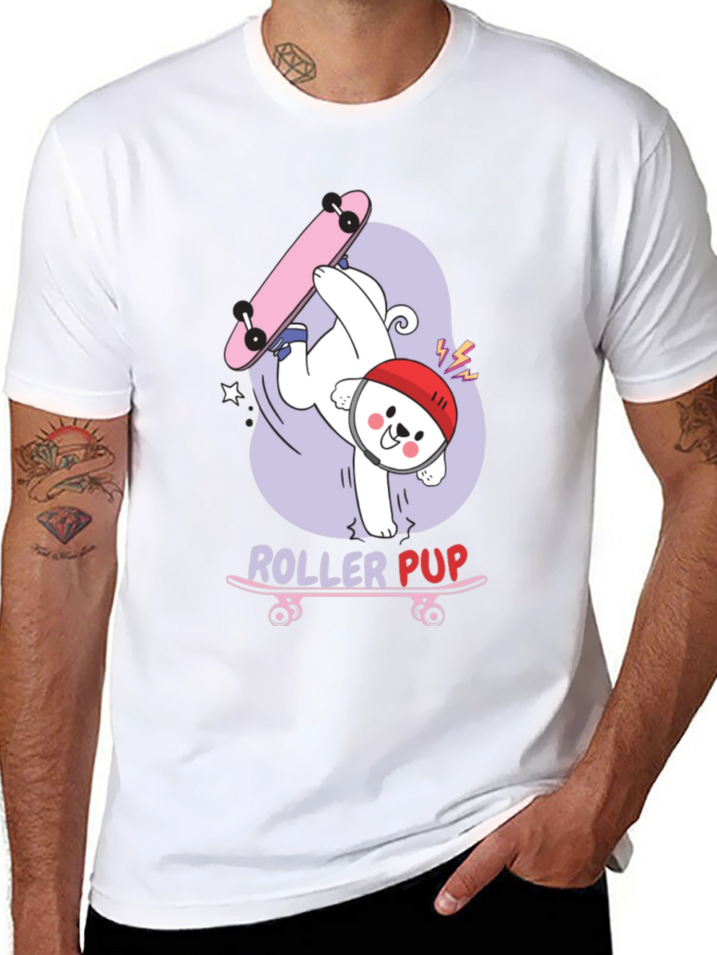 Roller Pup Graphic T-Shirt - Skateboarding Dog Tee