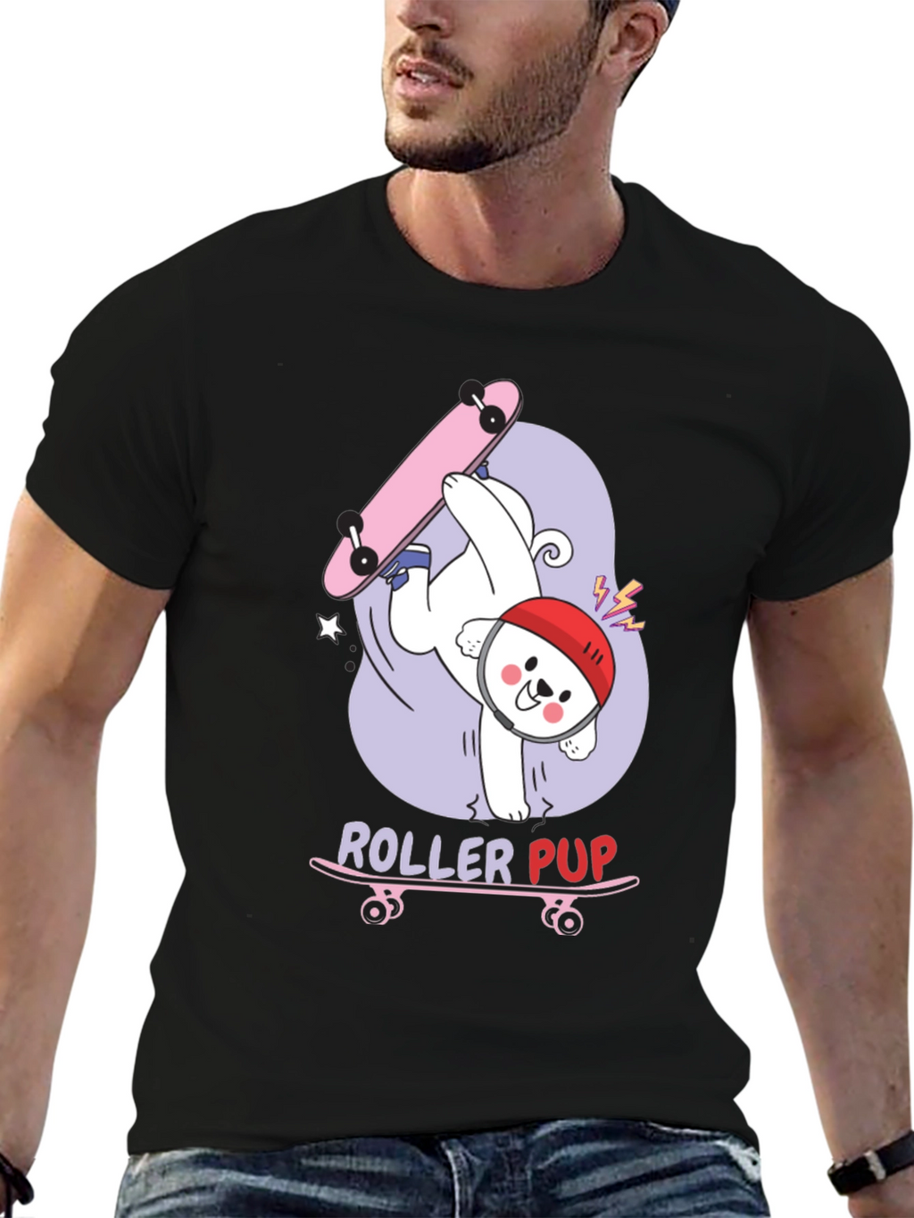Roller Pup Graphic T-Shirt - Skateboarding Dog Tee