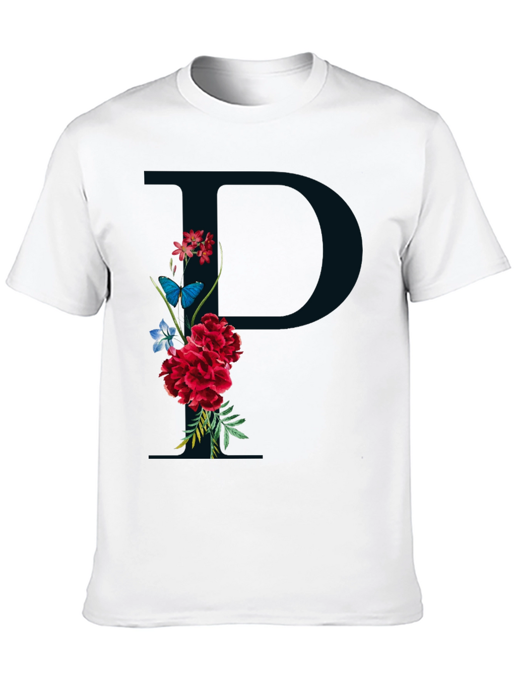 Floral Initial P Black T-Shirt