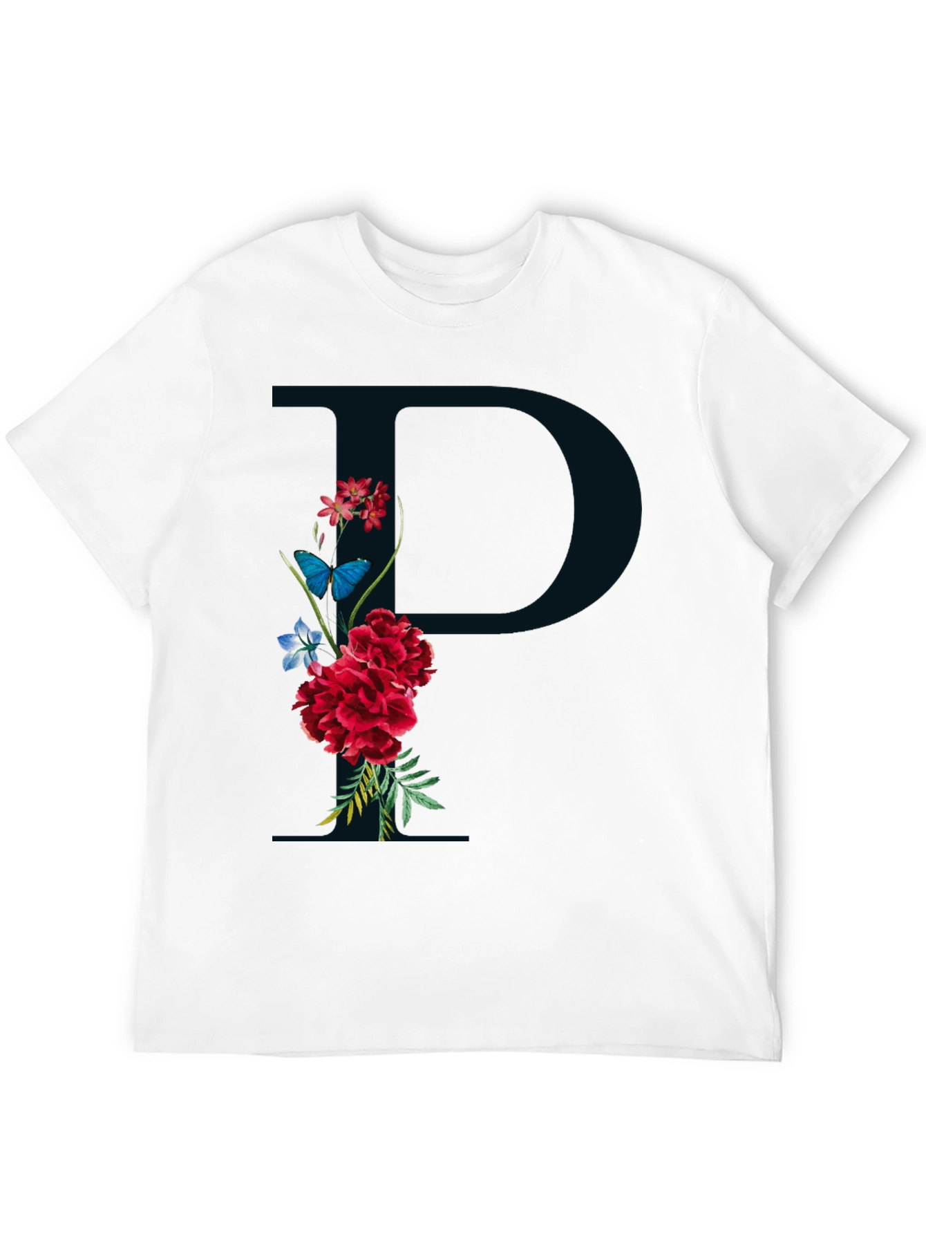 Floral Initial P Black T-Shirt