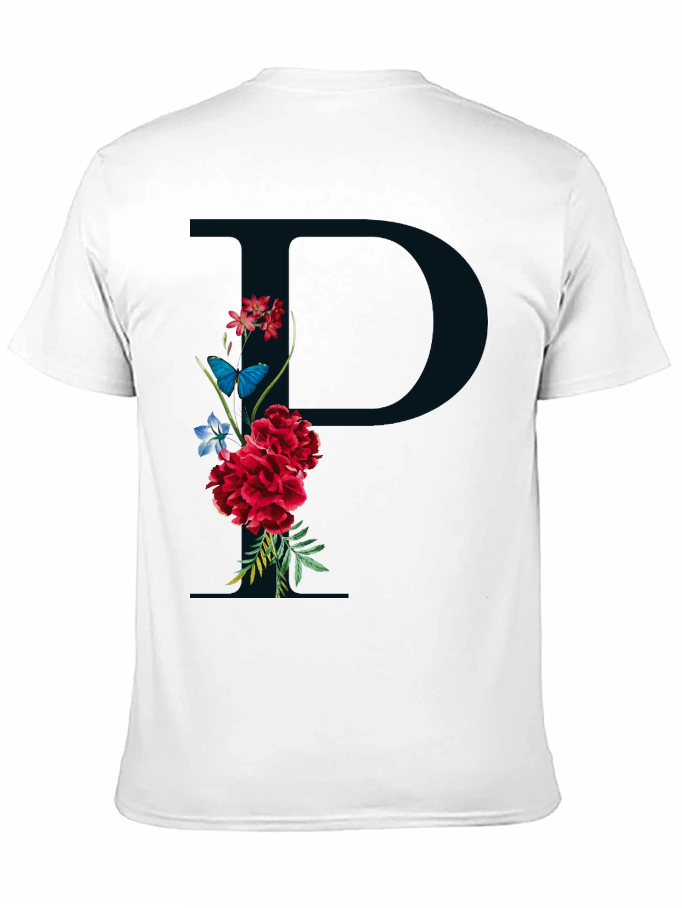 Floral Initial P Black T-Shirt