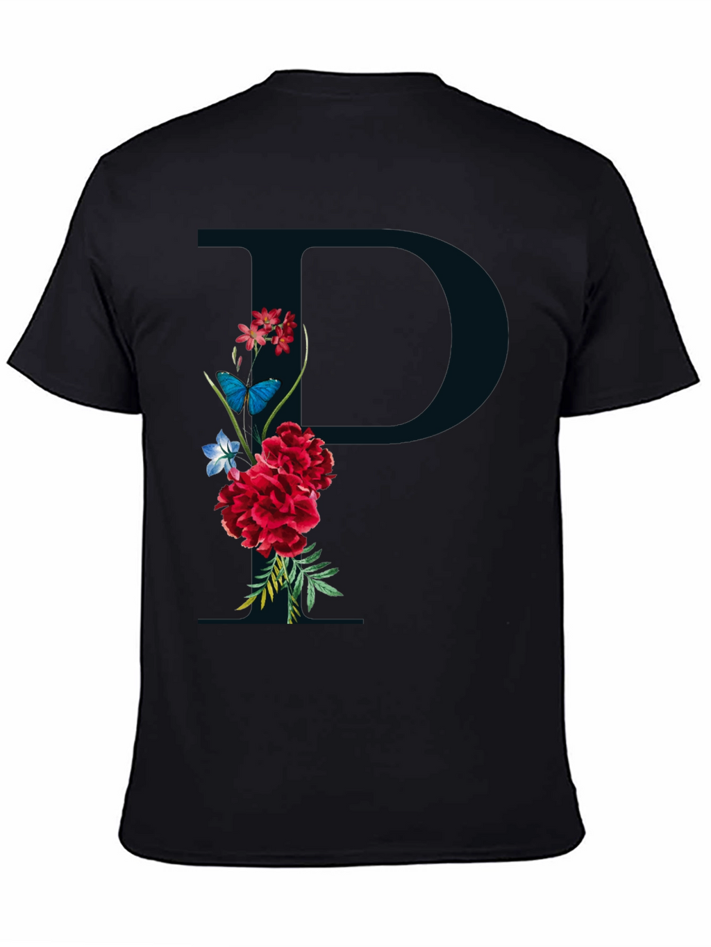 Floral Initial P Black T-Shirt
