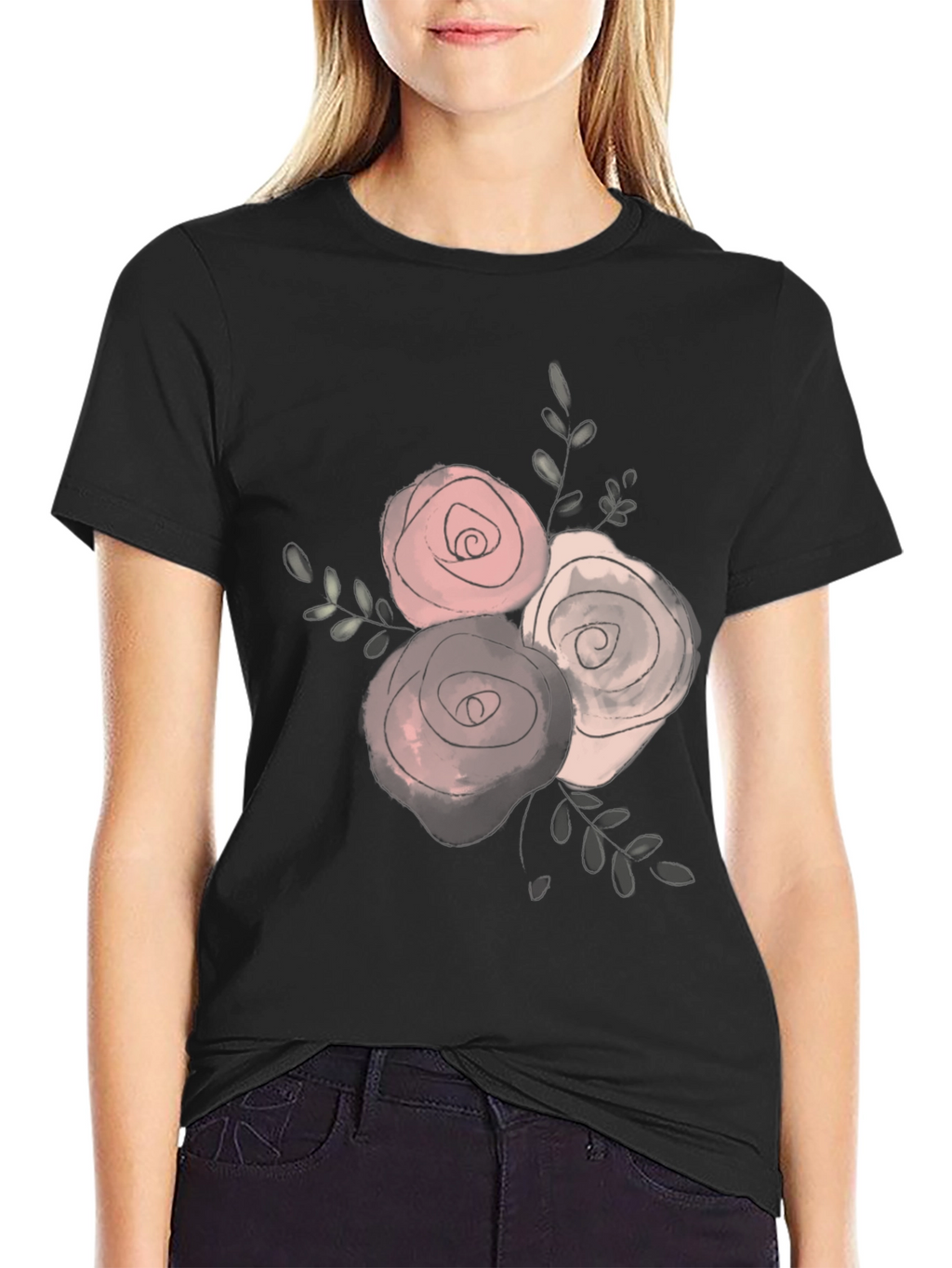 Floral Rose Graphic Black T-Shirt