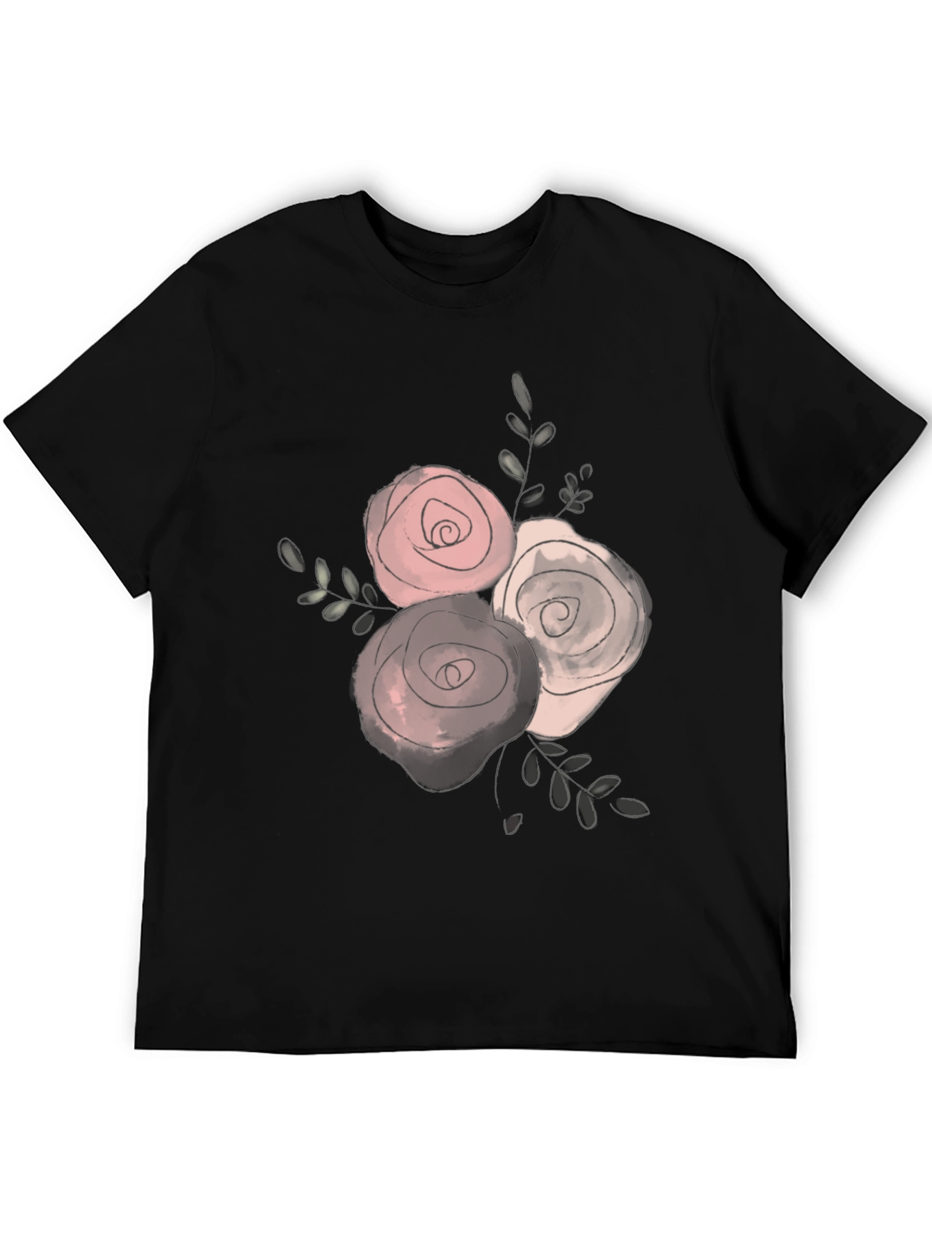 Floral Rose Graphic Black T-Shirt