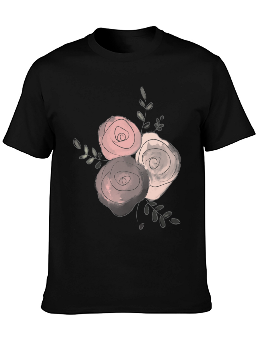 Floral Rose Graphic Black T-Shirt