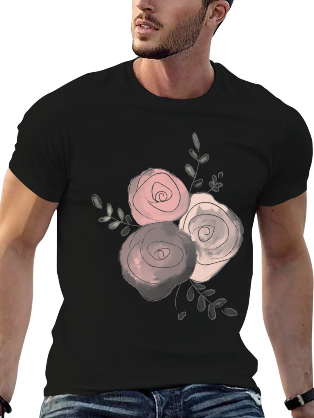 Floral Rose Graphic Black T-Shirt