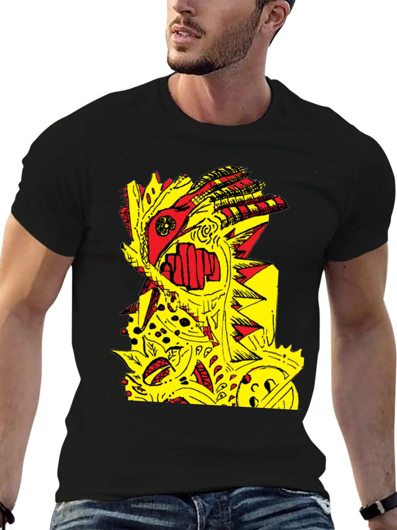 Abstract Graphic Print Black Crew Neck T-Shirt