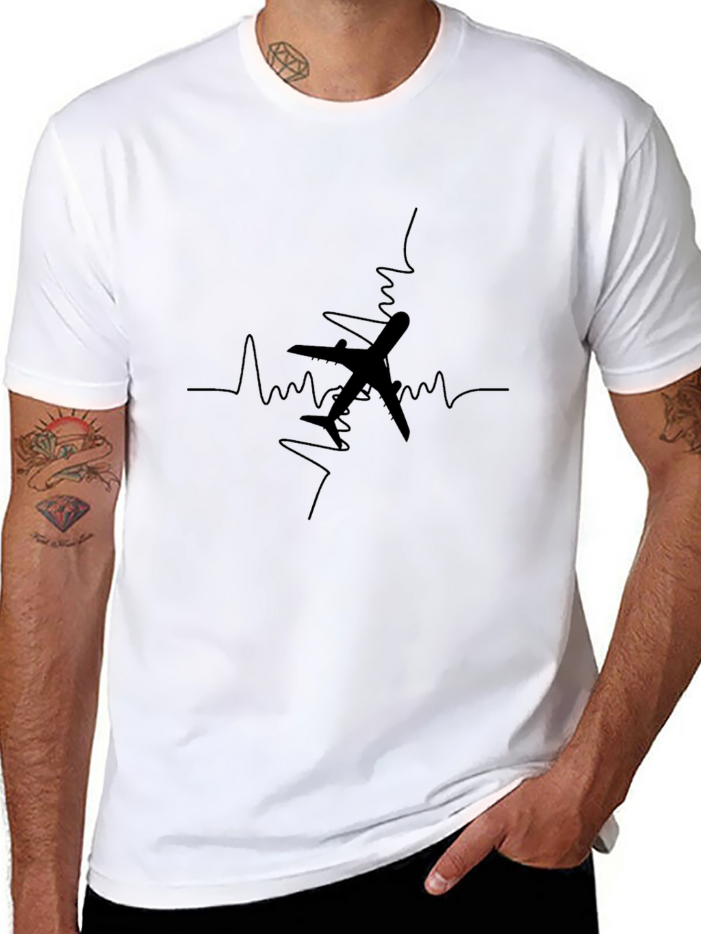 Black Plane Heartbeat Graphic Tee