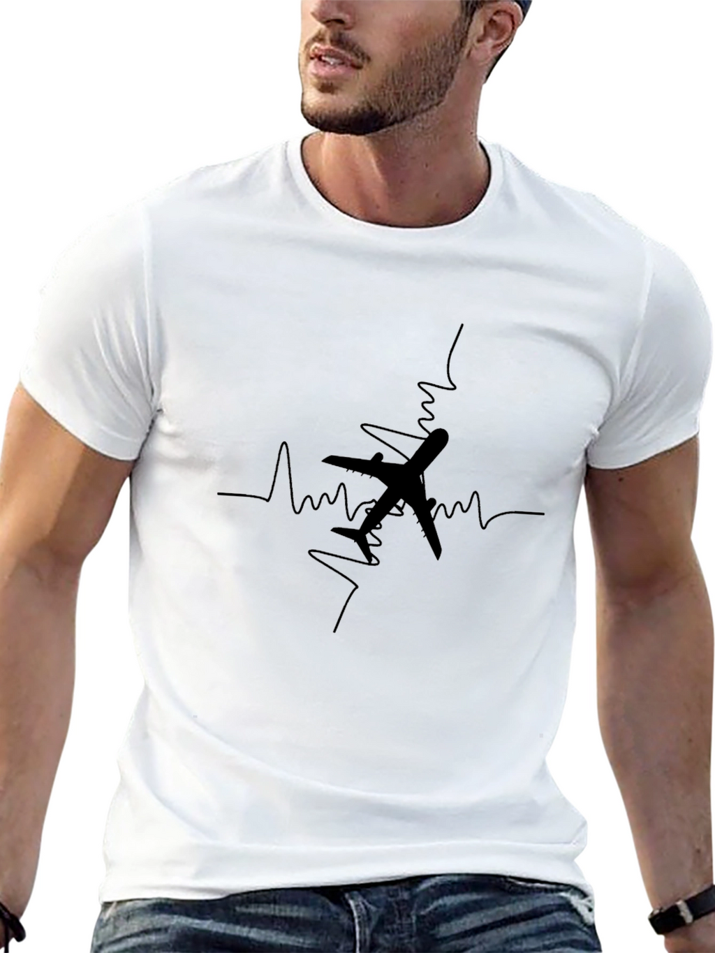 Black Plane Heartbeat Graphic Tee