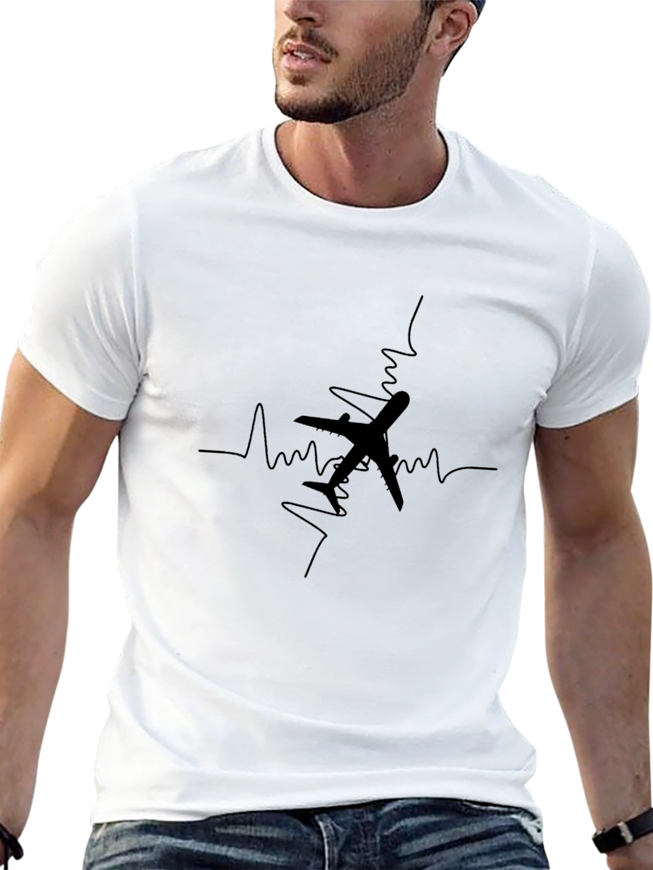 Black Plane Heartbeat Graphic Tee
