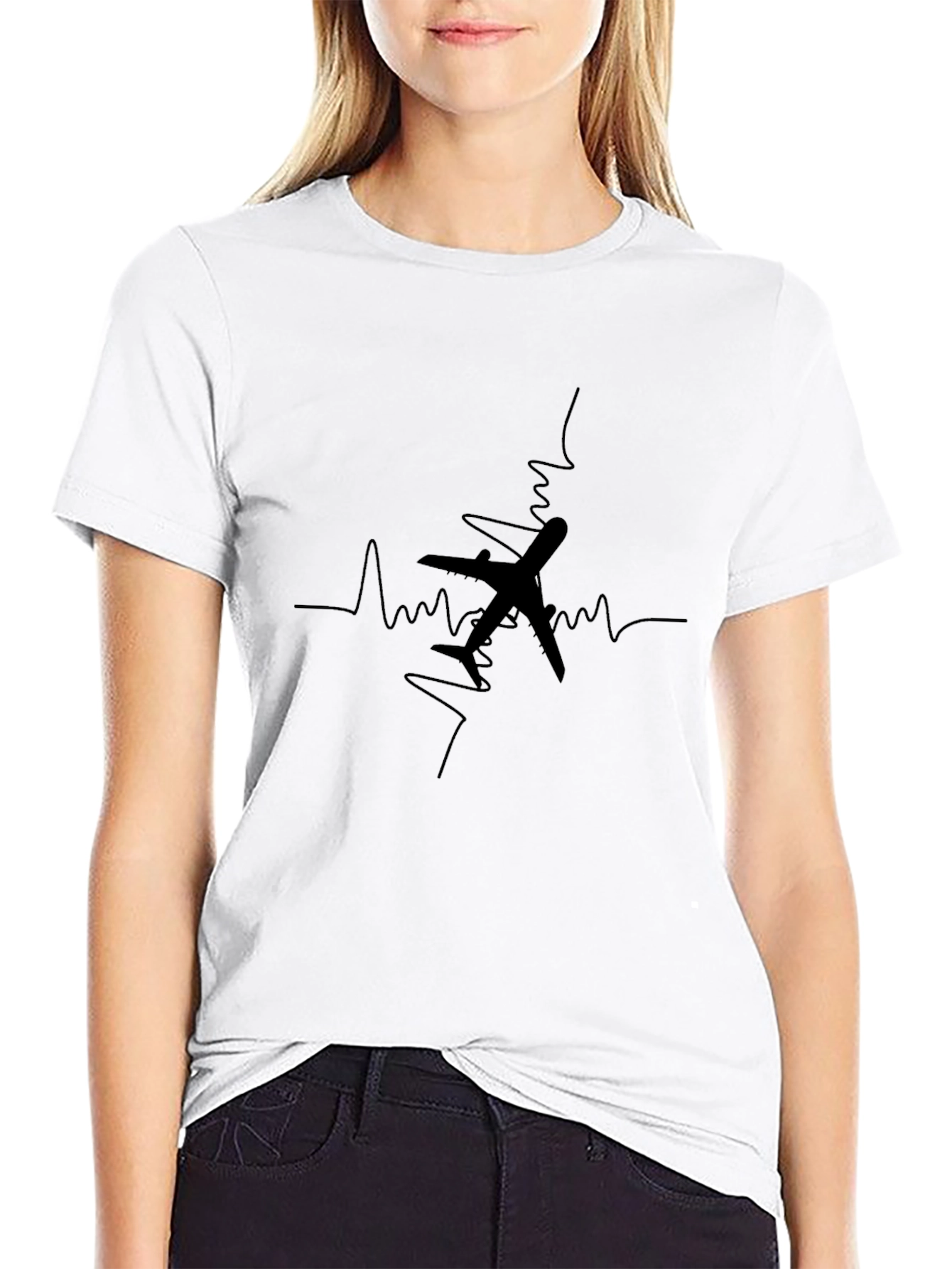 Black Plane Heartbeat Graphic Tee