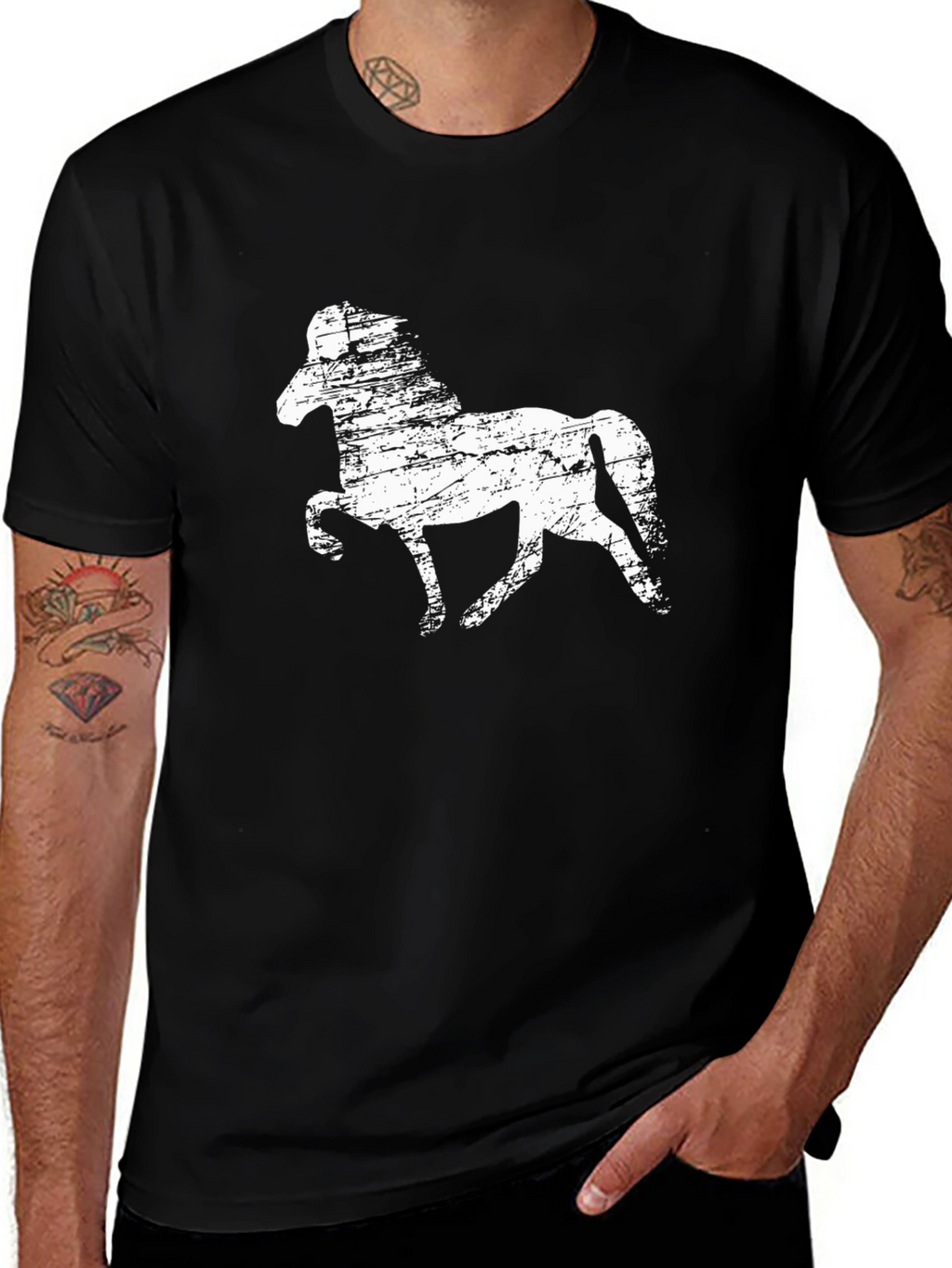 Black Horse Graphic Tee - Distressed Style