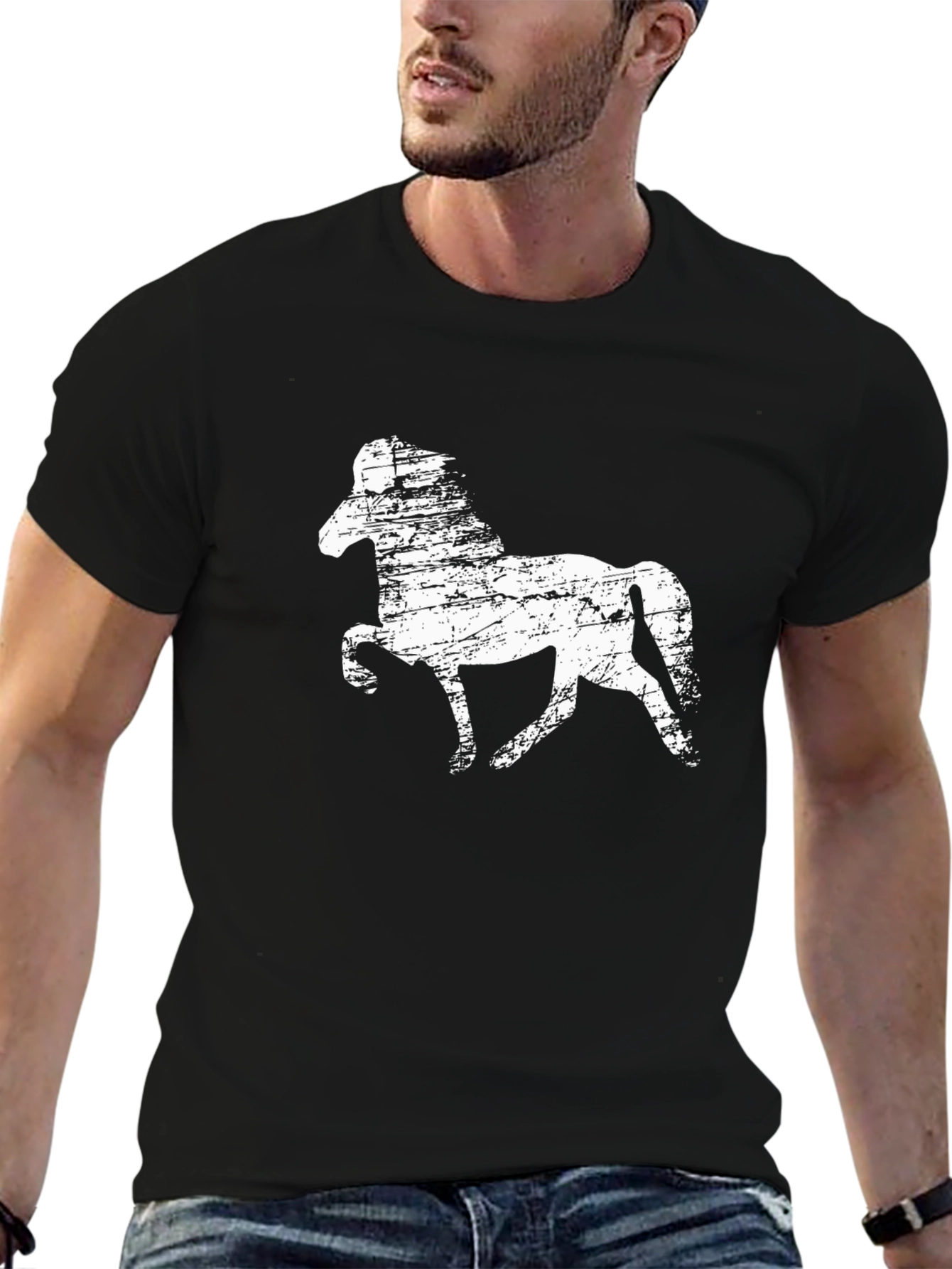 Black Horse Graphic Tee - Distressed Style