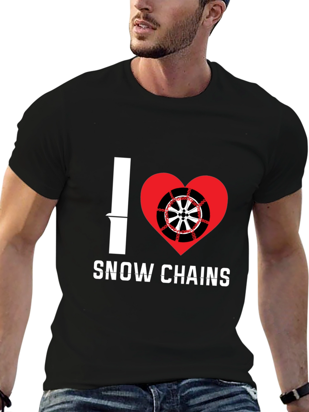 I Heart Snow Chains Black T-Shirt