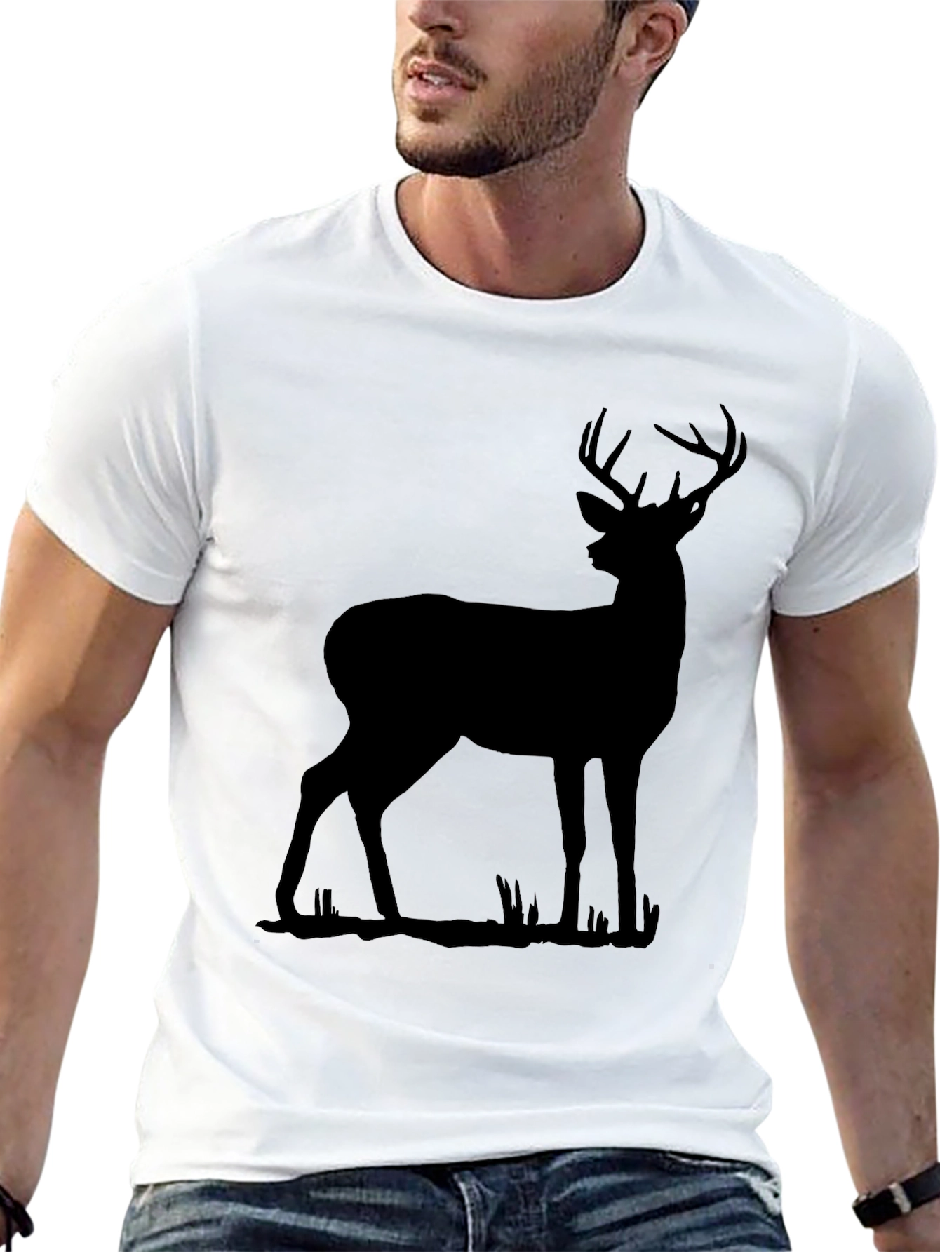 Black Deer Silhouette Graphic T-Shirt
