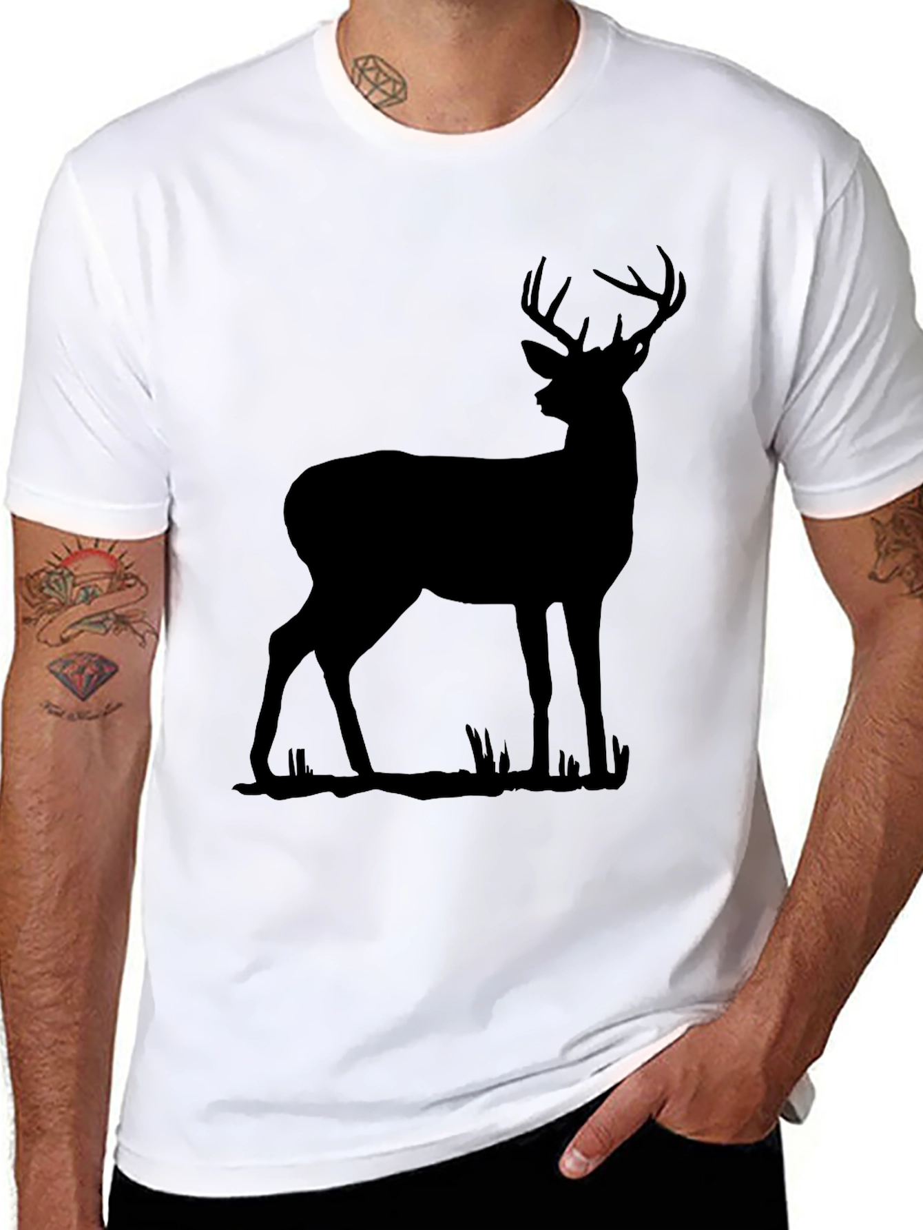 Black Deer Silhouette Graphic T-Shirt