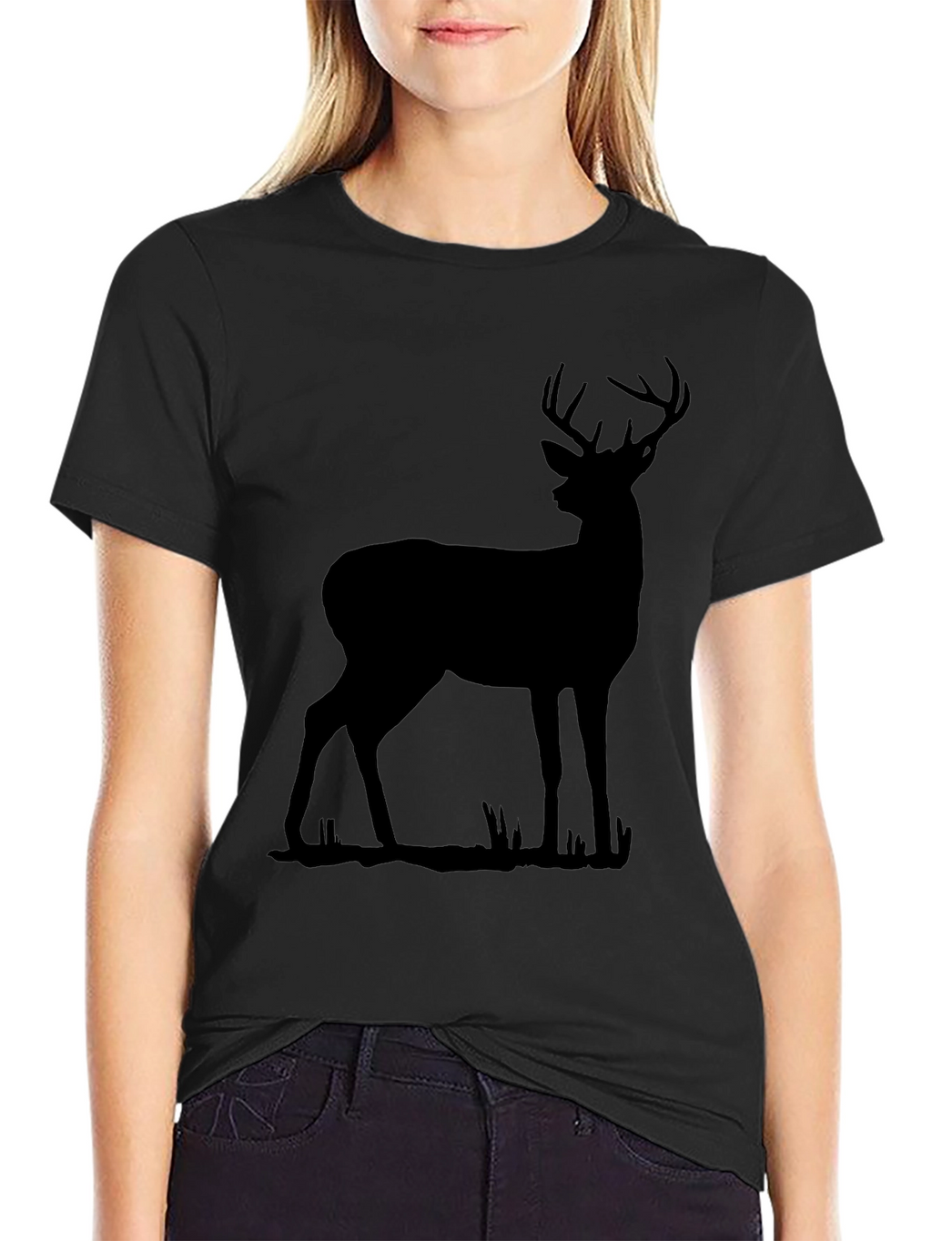 Black Deer Silhouette Graphic T-Shirt