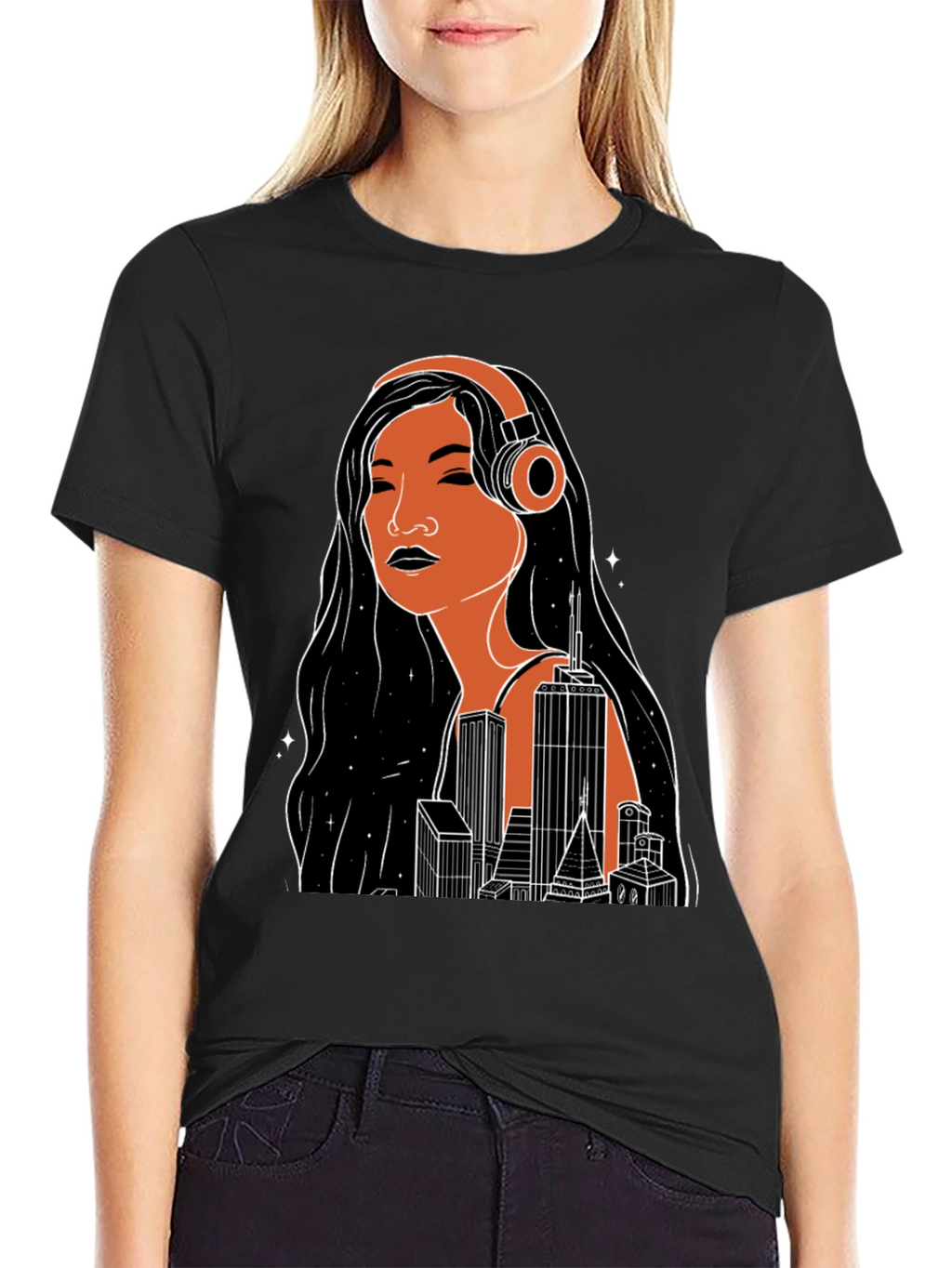 Urban Beats Graphic Tee - Cityscape Woman