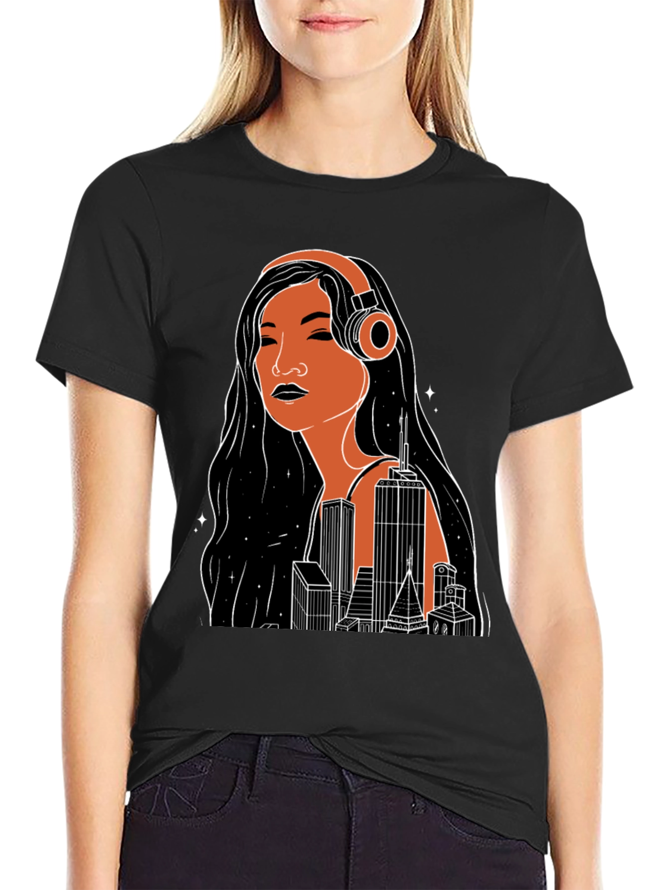 Urban Beats Graphic Tee - Cityscape Woman