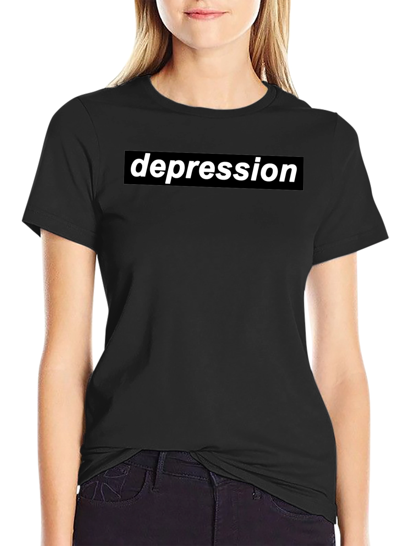 Depression Graphic T-Shirt - Black Crew Neck Tee