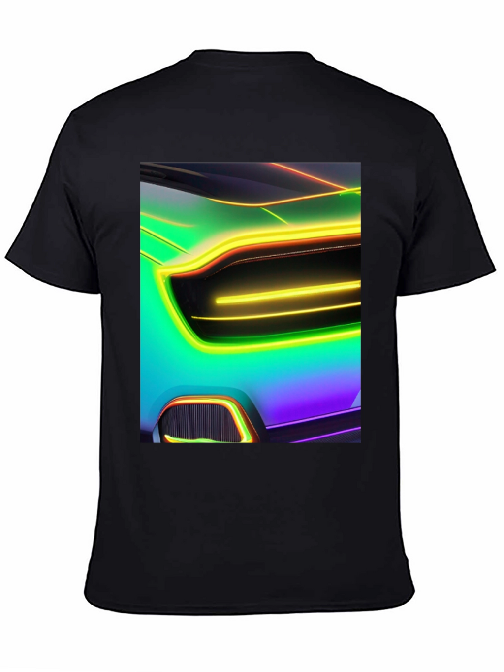 Neon Car T-Shirt - Black Cotton Graphic Tee