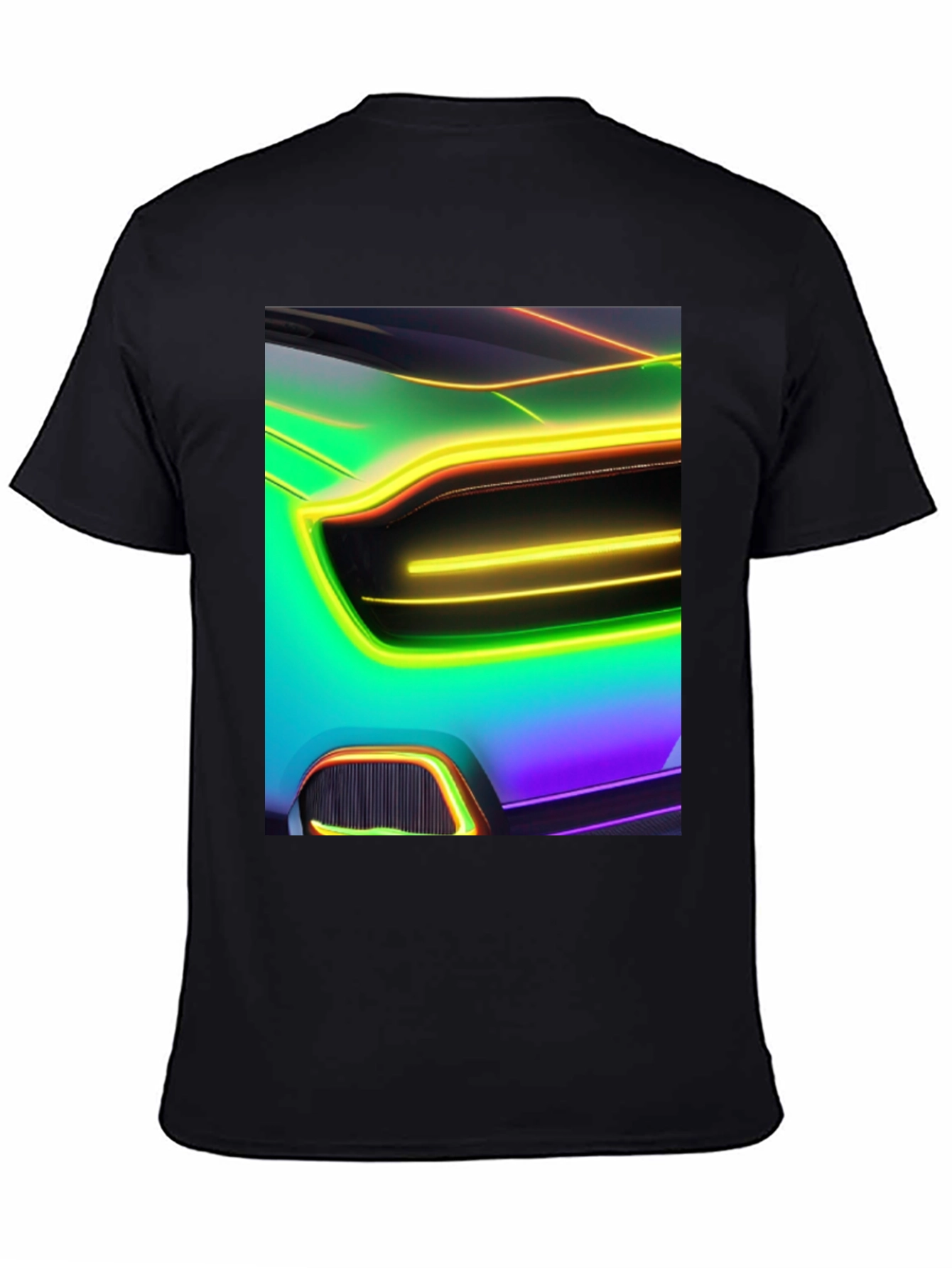 Neon Car T-Shirt - Black Cotton Graphic Tee