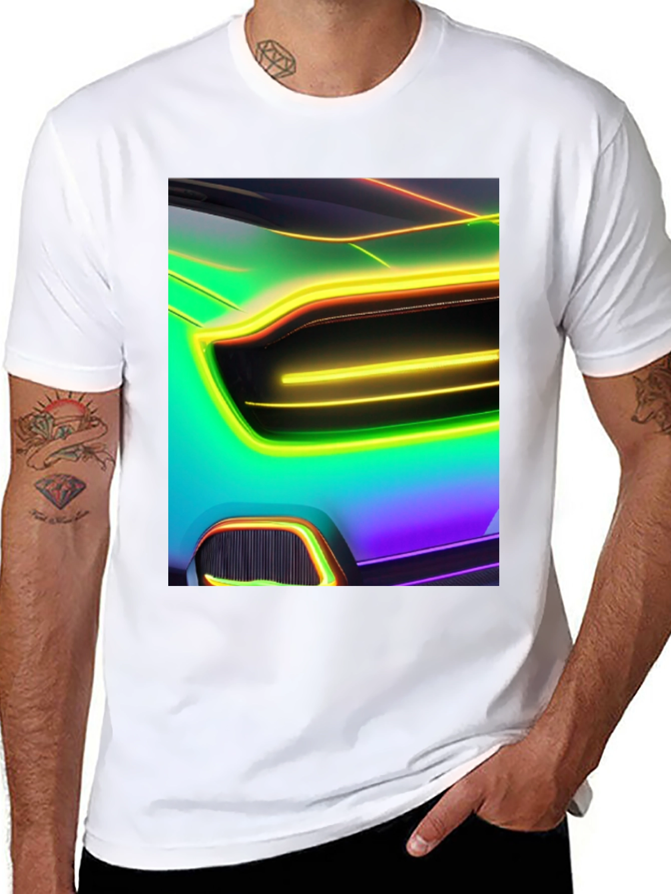 Neon Car T-Shirt - Black Cotton Graphic Tee