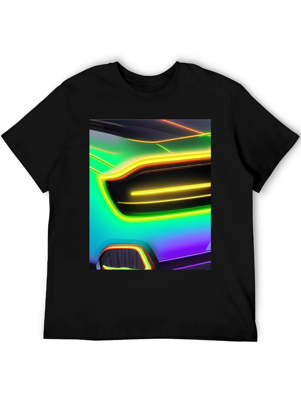 Neon Car T-Shirt - Black Cotton Graphic Tee