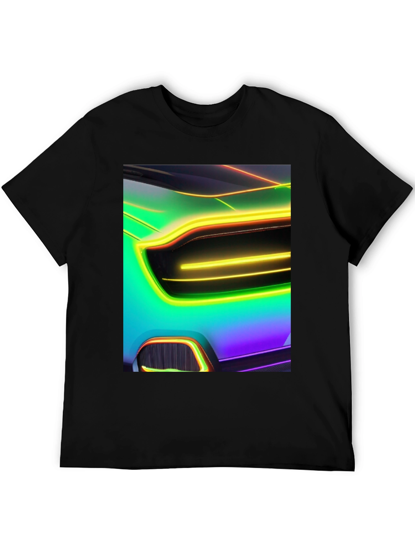 Neon Car T-Shirt - Black Cotton Graphic Tee