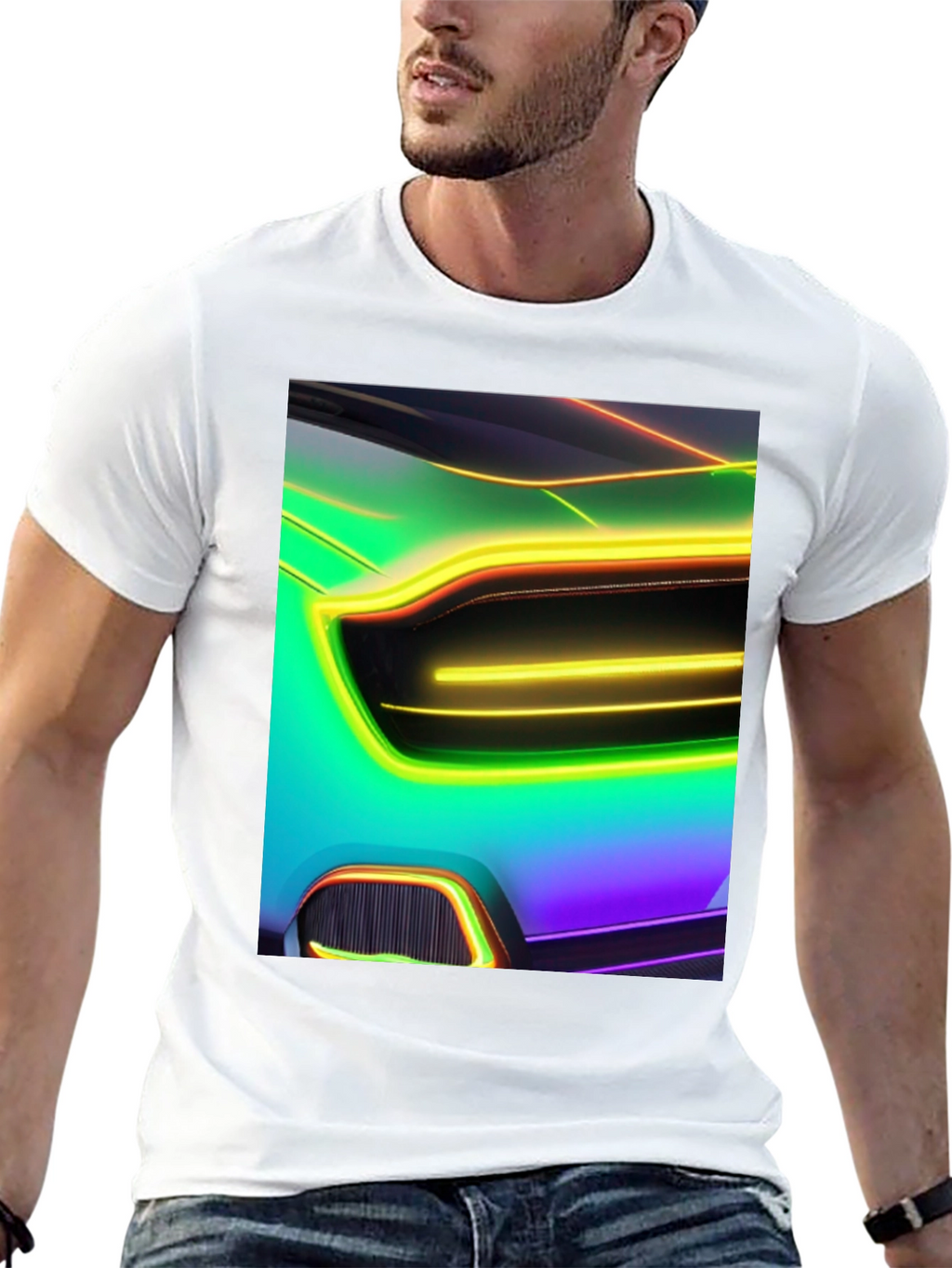 Neon Car T-Shirt - Black Cotton Graphic Tee