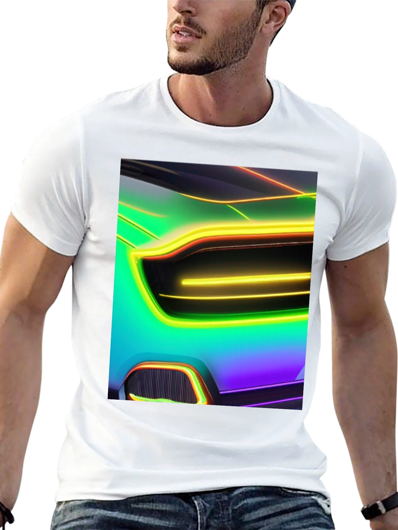 Neon Car T-Shirt - Black Cotton Graphic Tee