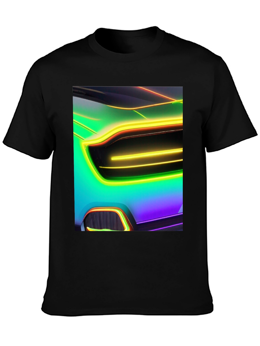 Neon Car T-Shirt - Black Cotton Graphic Tee