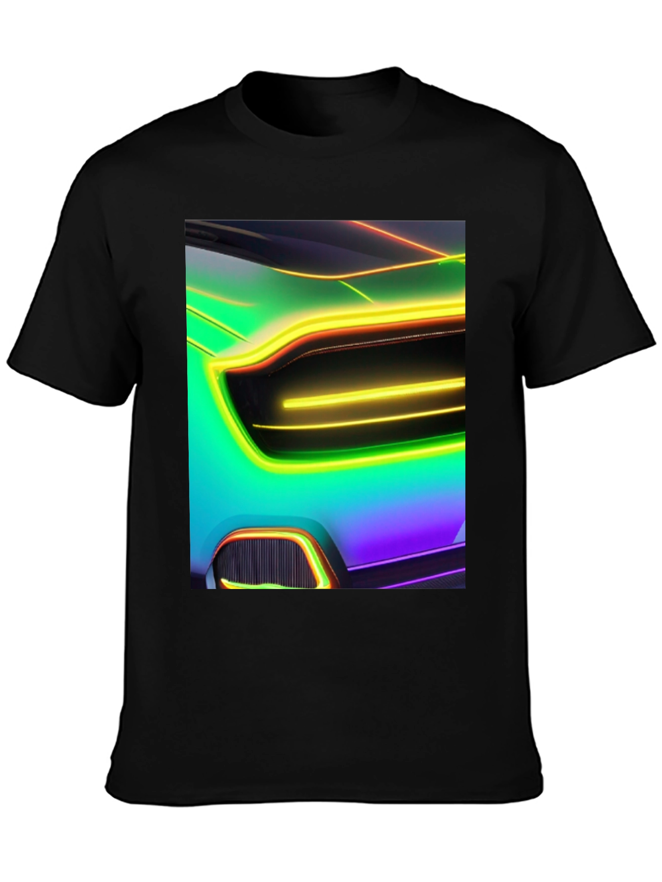 Neon Car T-Shirt - Black Cotton Graphic Tee
