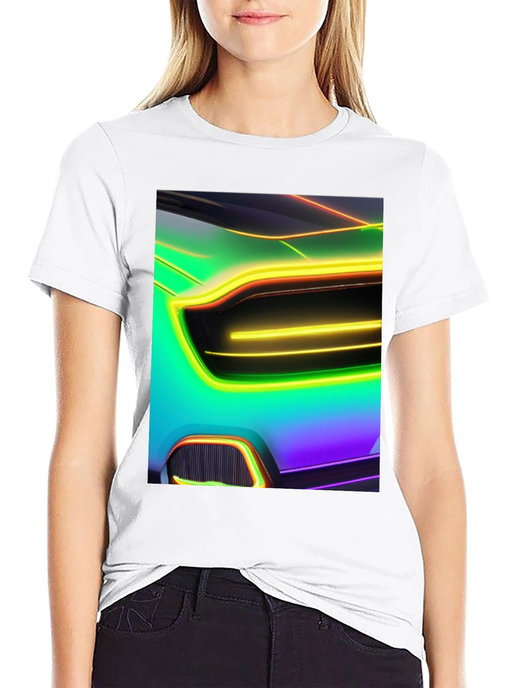 Neon Car T-Shirt - Black Cotton Graphic Tee