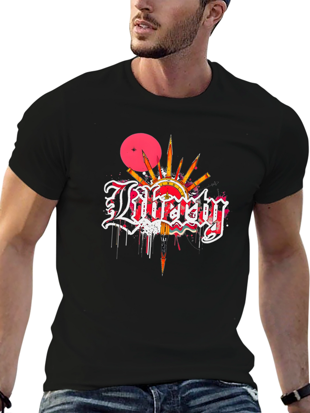 Liberty Graphic Print Black T-Shirt