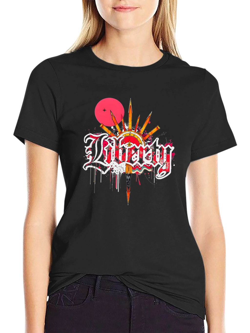Liberty Graphic Print Black T-Shirt