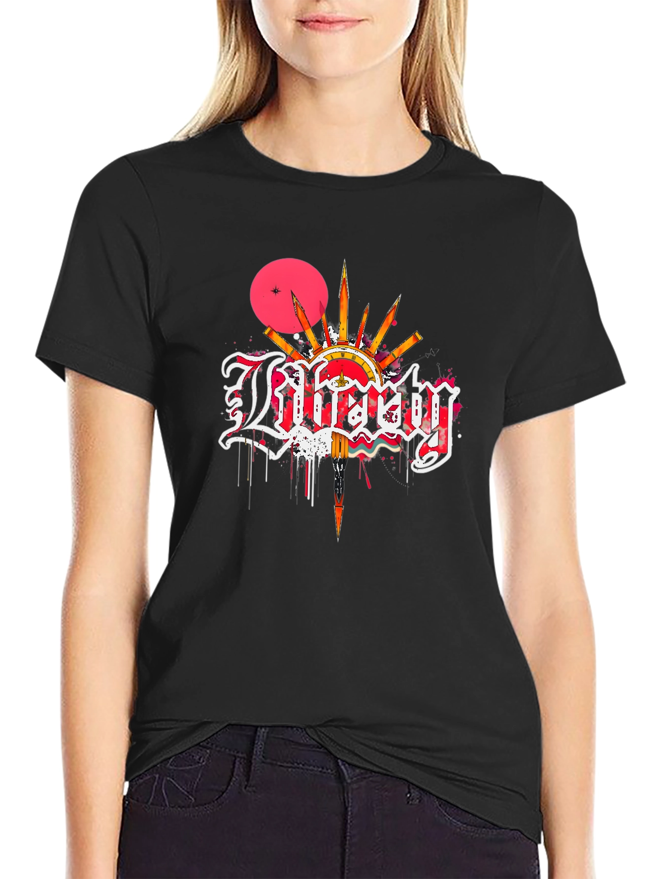 Liberty Graphic Print Black T-Shirt