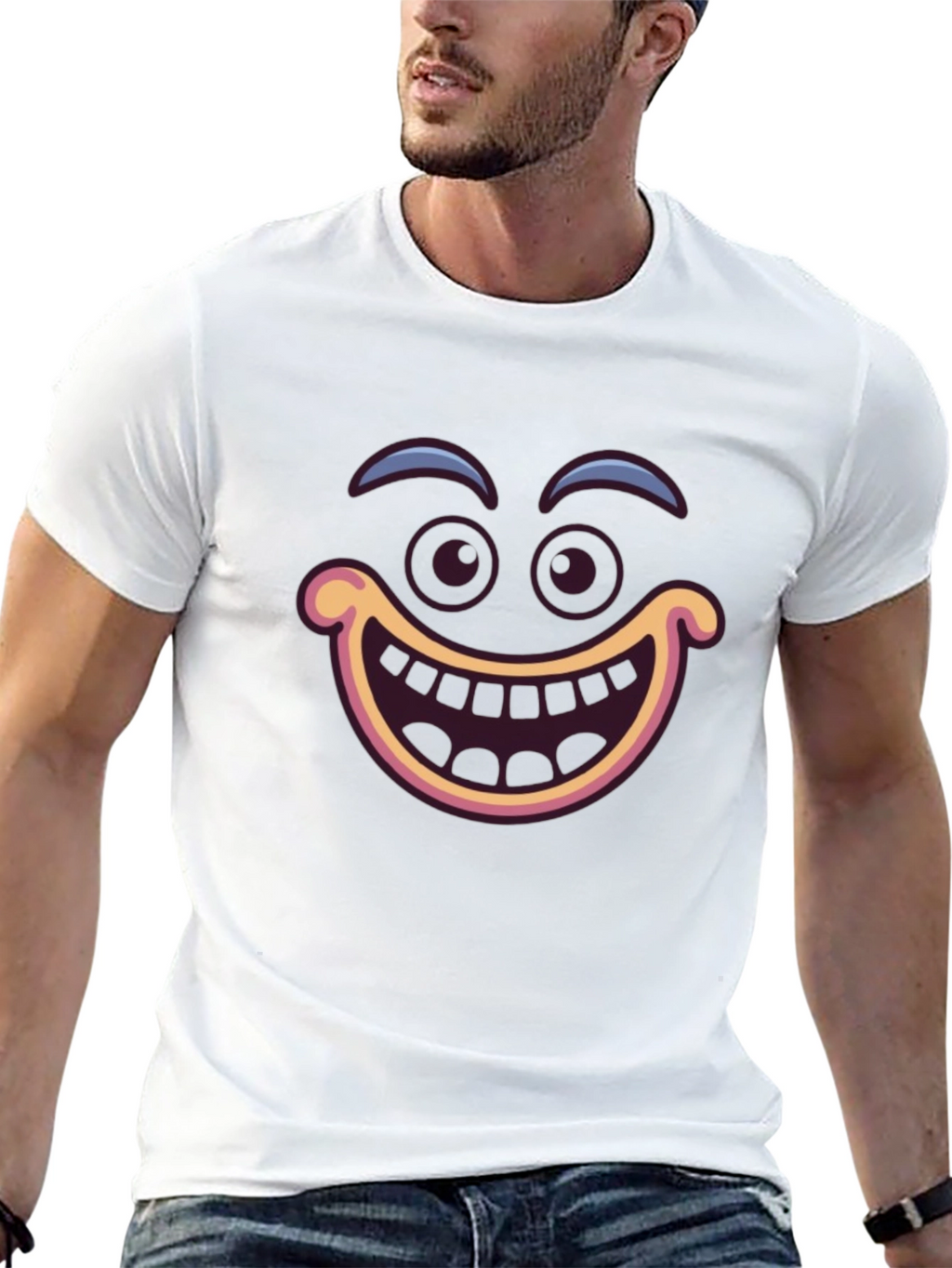 Funny Cartoon Face Black T-Shirt