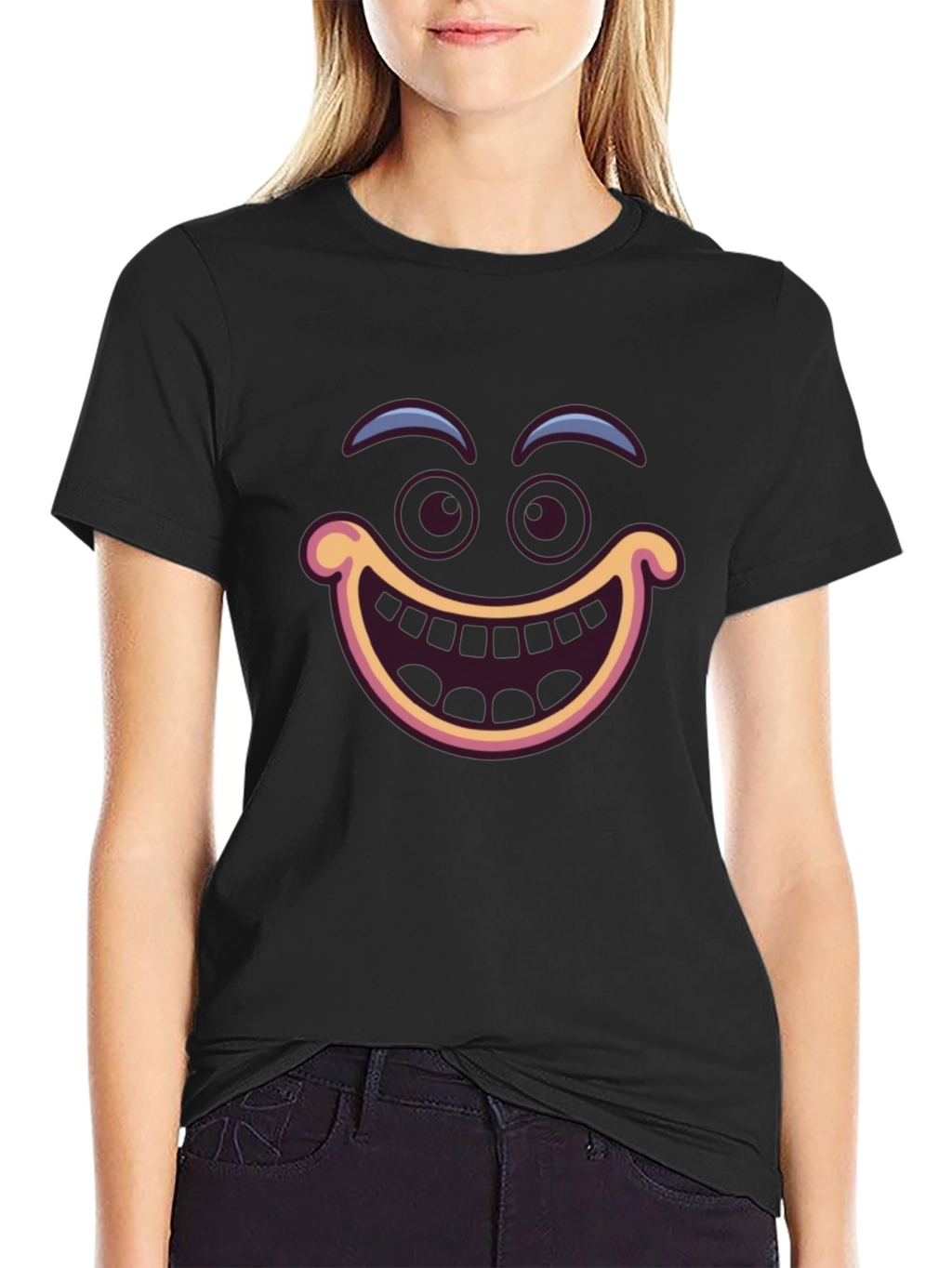 Funny Cartoon Face Black T-Shirt