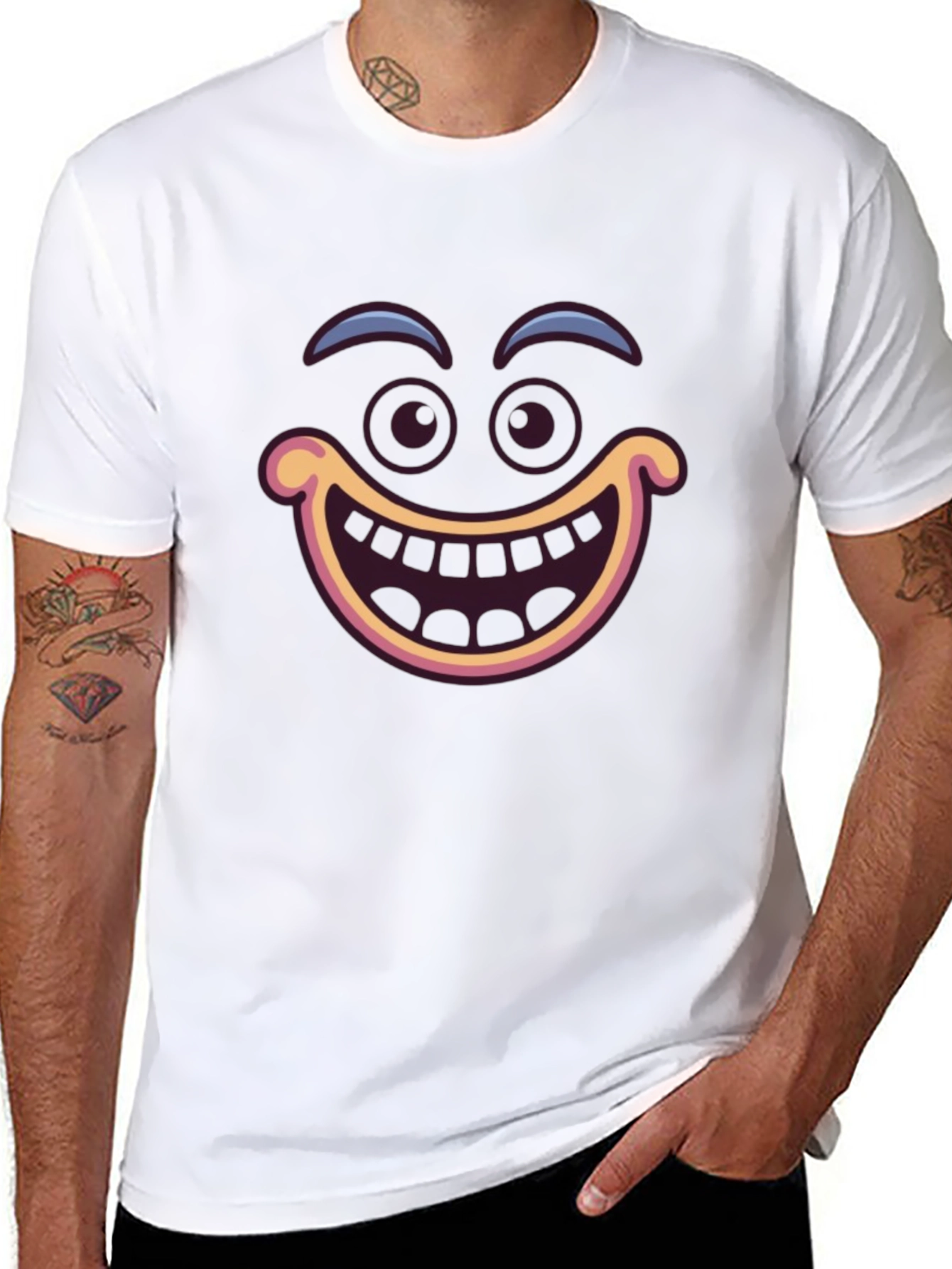 Funny Cartoon Face Black T-Shirt
