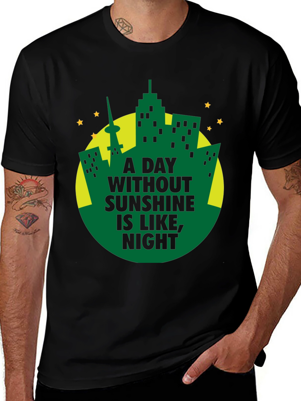 A Day Without Sunshine Mens Black T-Shirt