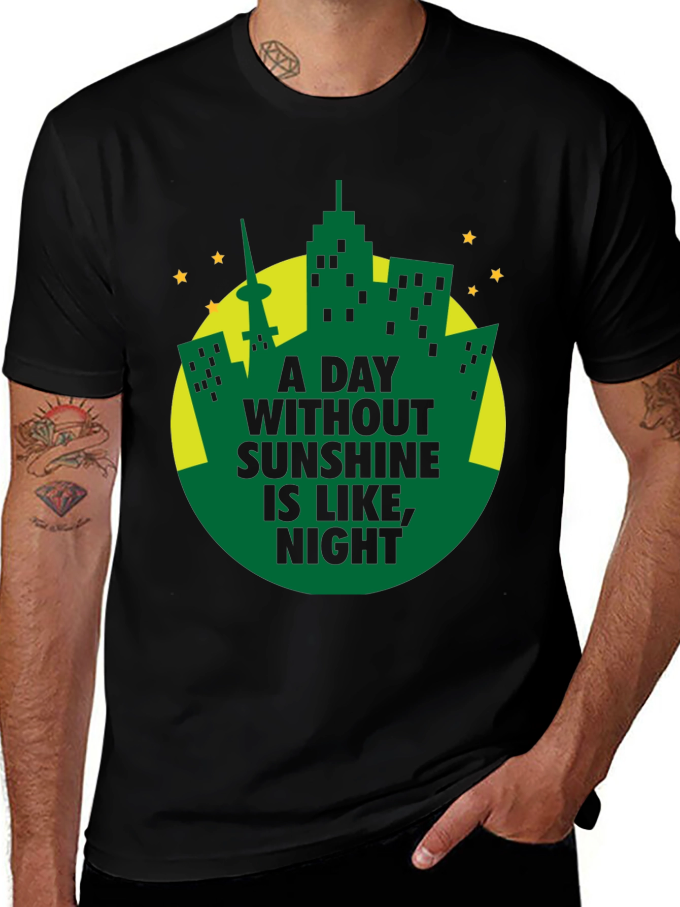 A Day Without Sunshine Mens Black T-Shirt