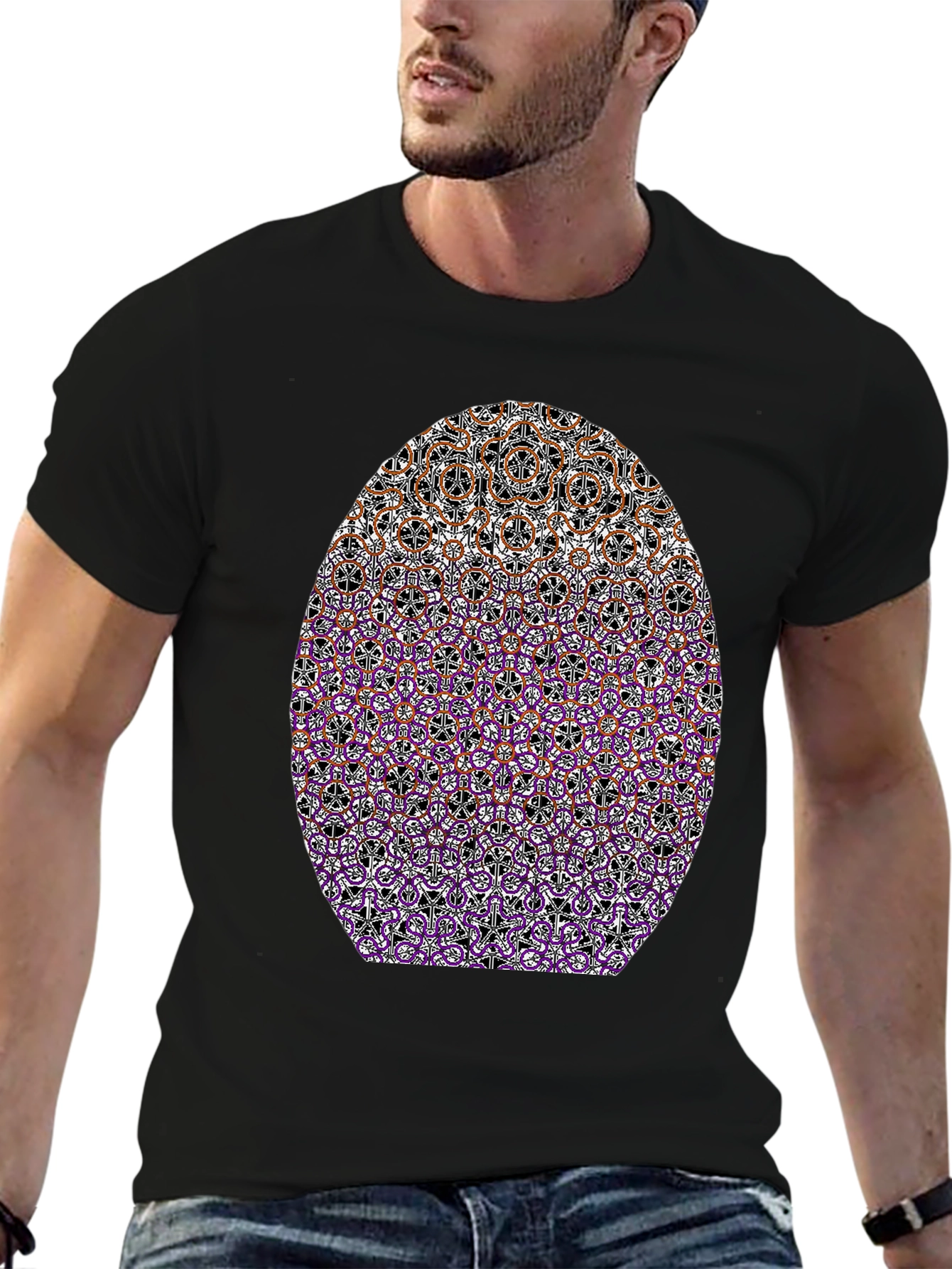 Abstract Pattern Tee - Black Crewneck Graphic T-Shirt