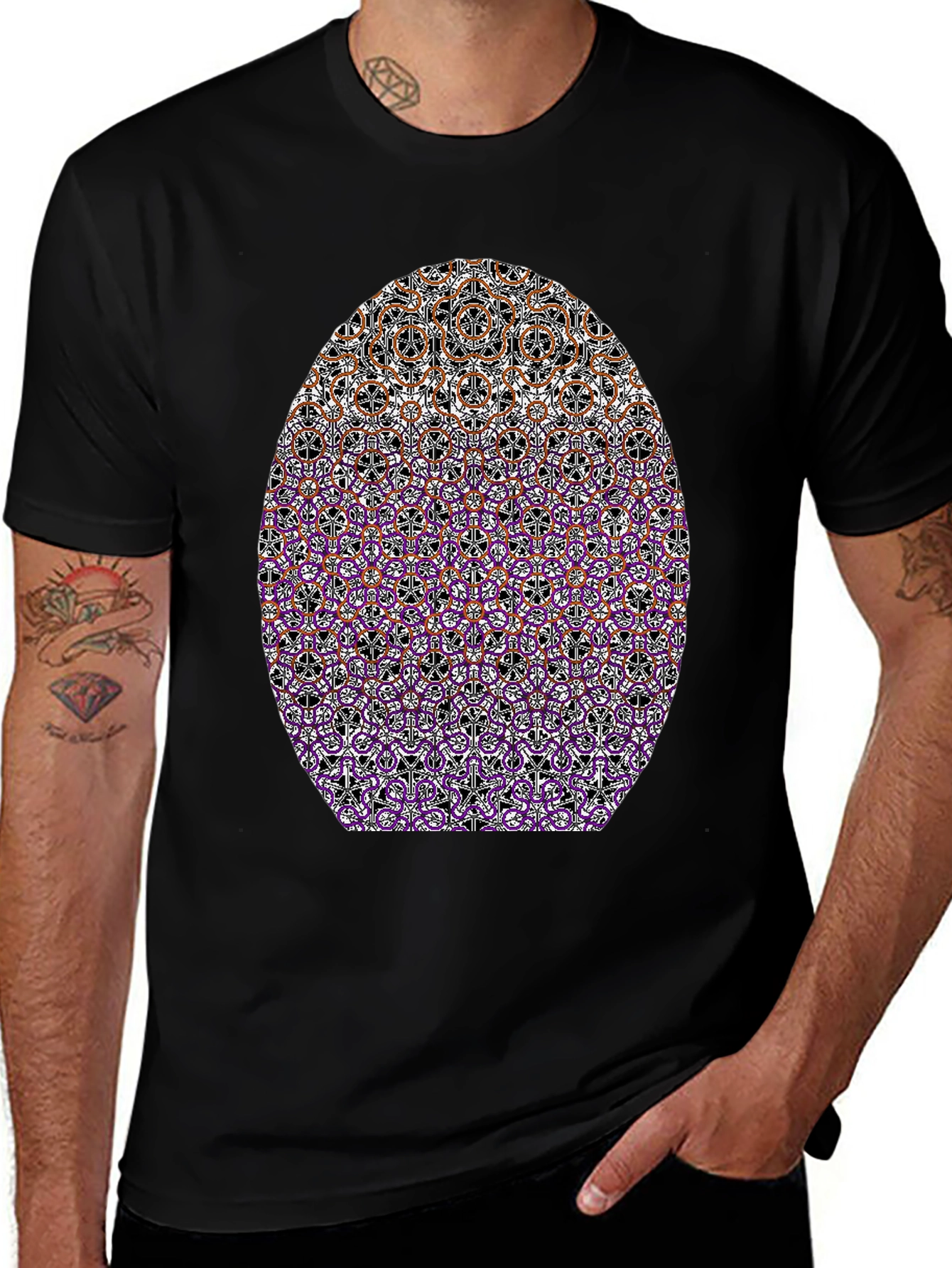 Abstract Pattern Tee - Black Crewneck Graphic T-Shirt