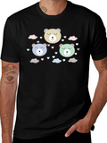 Cute Bear Print Black T-Shirt